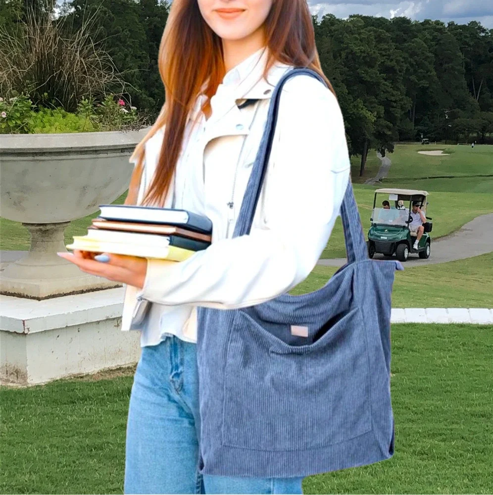 Corduroy Bag NEW ! Interior Pocket Shoulder Straps in Clay Blue